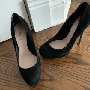 Miu Miu black suede rouched heel size 36